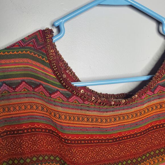 Soft Surroundings Gypset Layered Kimono Tunic Top Red Striped Beaded One Size - Picture 5 of 12